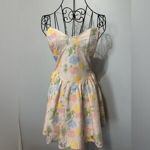 Pastel Floral Lace Mini Dress - Size M
